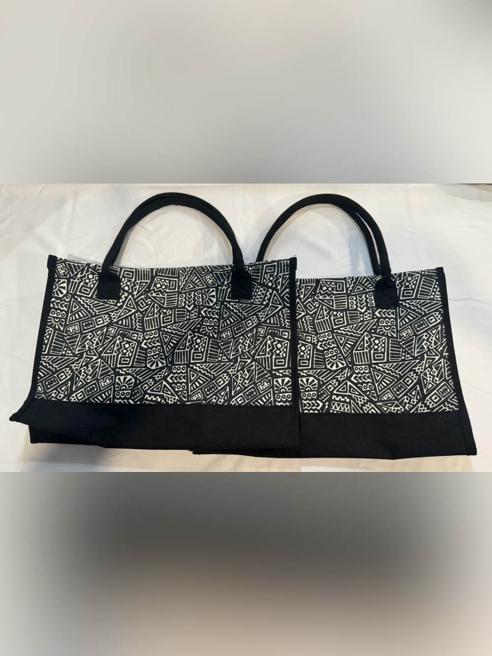 Set of 2 Black & White Patterned Tote Bag - Women's Carryall